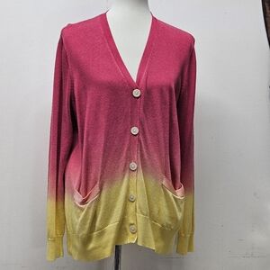 Lauren Ralph Lauren Dip-Dyed Button Front Cardigan Womens Size XL Old Money